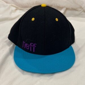Neff Black Hat with Blue Brim and Purple Logo